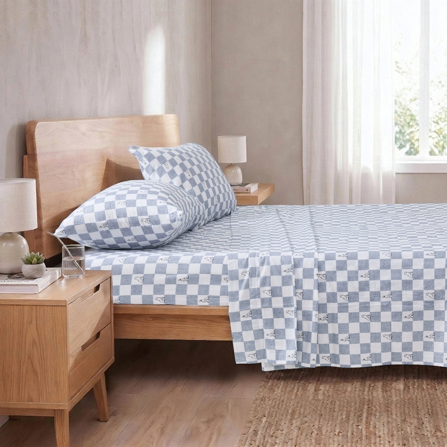 Cotton Flannel Sheet Set, 100% Cotton Bed Sheets Set with Deep Pocket