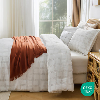 Solid Classic Waffle Weave Textured Bedding Comforter Set