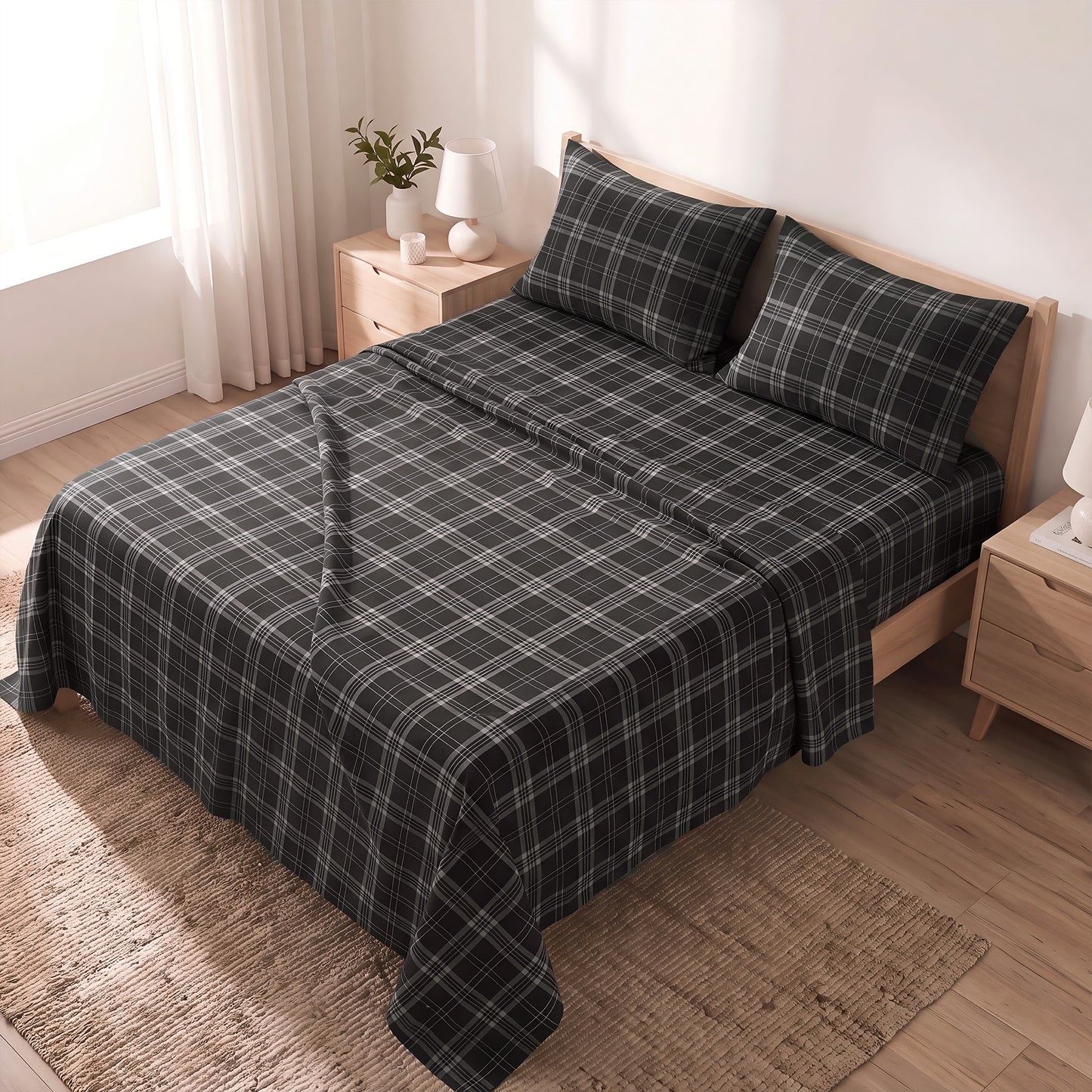 Cotton Flannel Sheet Set, 100% Cotton Bed Sheets Set with Deep Pocket