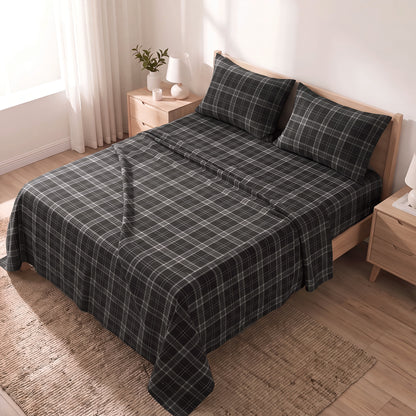 Cotton Flannel Sheet Set, 100% Cotton Bed Sheets Set with Deep Pocket
