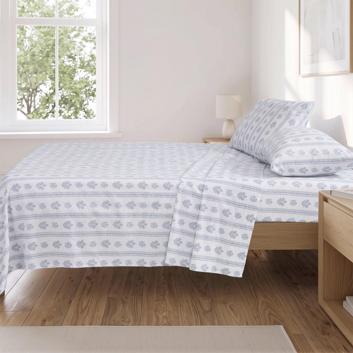 Cotton Flannel Sheet Set, 100% Cotton Bed Sheets Set with Deep Pocket