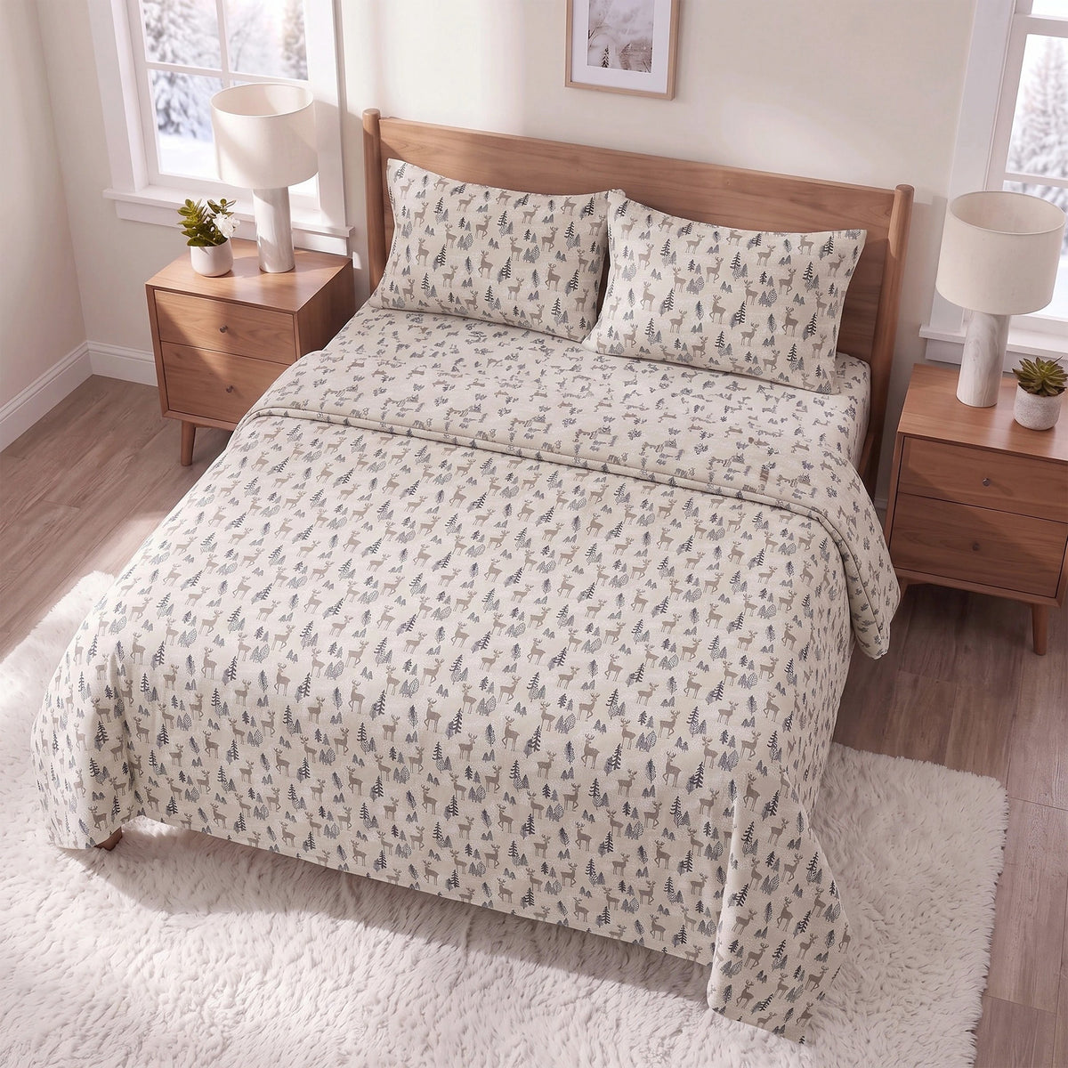 Cotton Flannel Sheet Set, 100% Cotton Bed Sheets Set with Deep Pocket