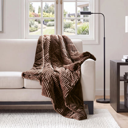 Parker Oversized Fuzzy Ribbed Plush Down Alternative Filled Throw Blanket