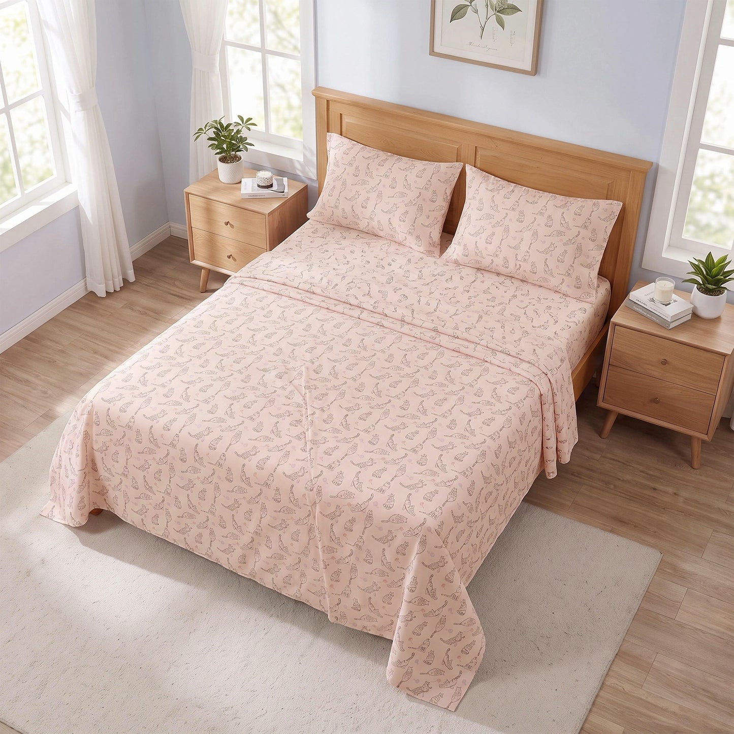 Cotton Flannel Sheet Set, 100% Cotton Bed Sheets Set with Deep Pocket