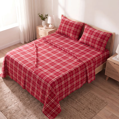 Cotton Flannel Sheet Set, 100% Cotton Bed Sheets Set with Deep Pocket