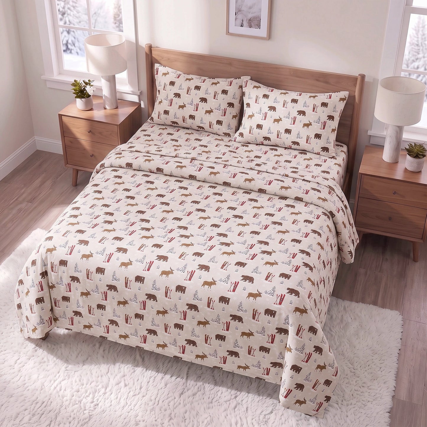 Cotton Flannel Sheet Set, 100% Cotton Bed Sheets Set with Deep Pocket