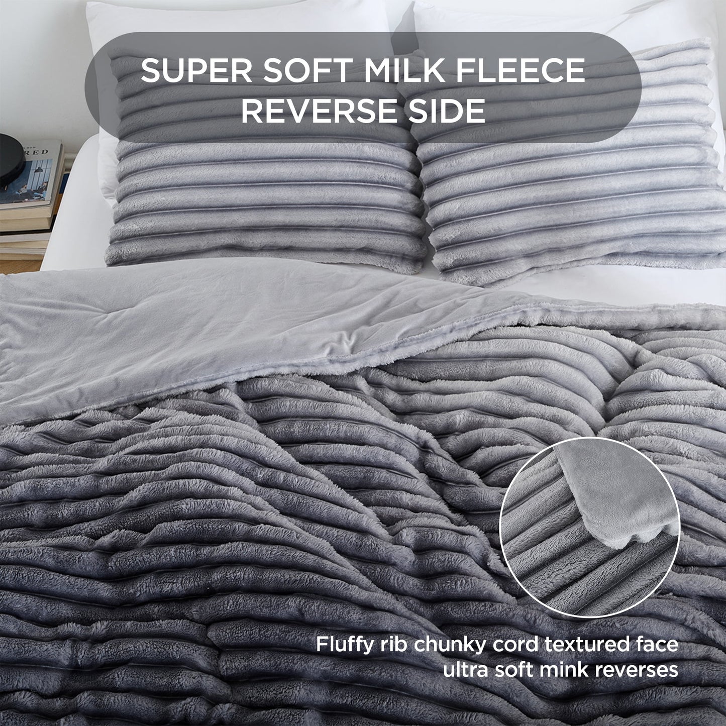 Fluffy Ribbed Plush Comforter Bedding Set