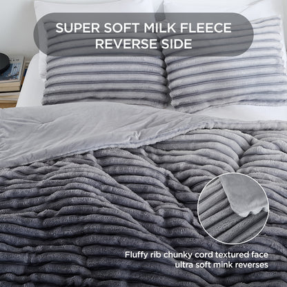 Fluffy Ribbed Plush Comforter Bedding Set