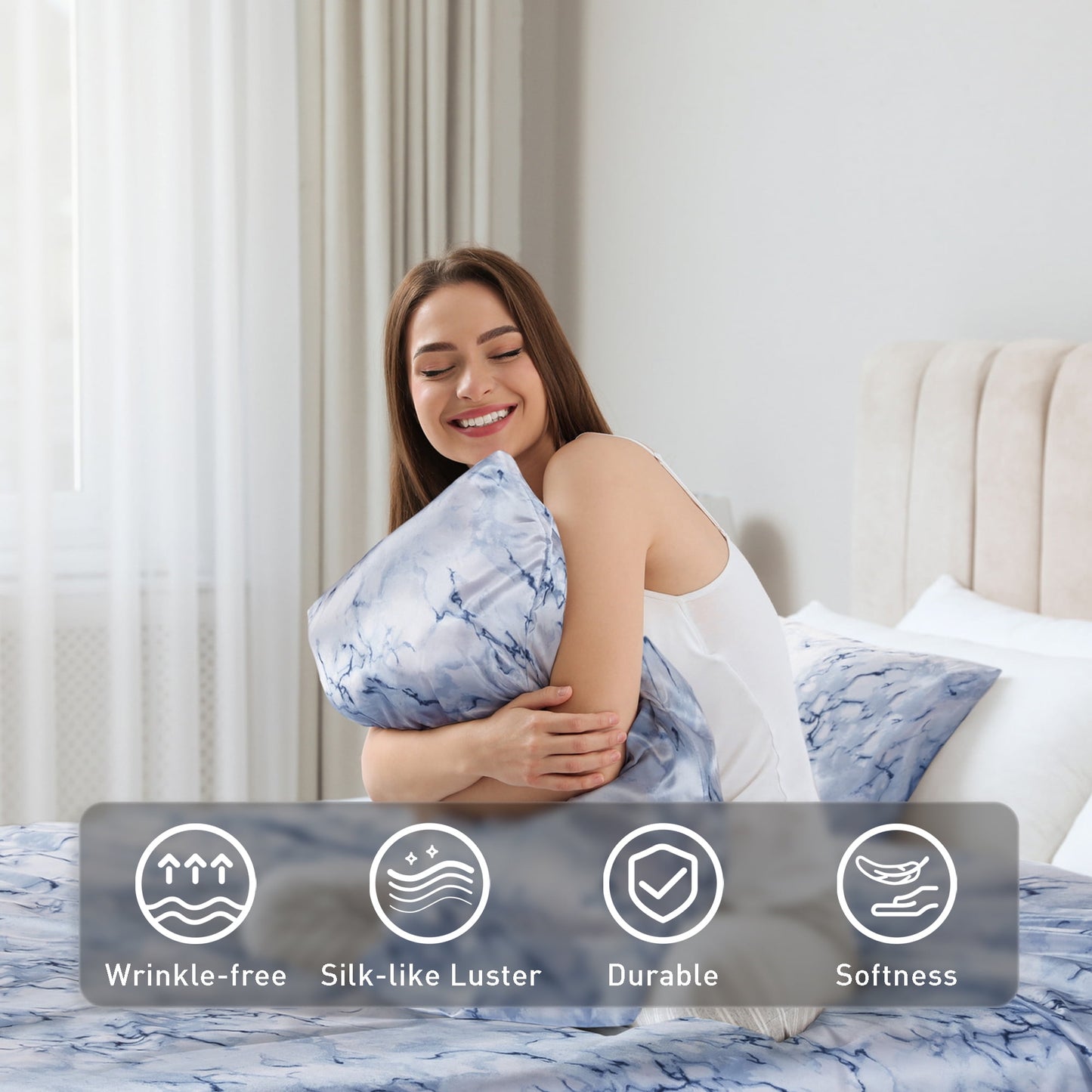 Printed Satin Bed Sheets, 3-Piece Luxury Silky Bedding Sets with Pillowcase