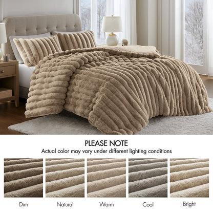 Faux Fur Fluffy Ribbed Bedding Comforter Set