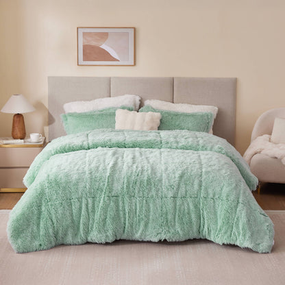 Solid Shaggy Long Fur Comforter Mini Set