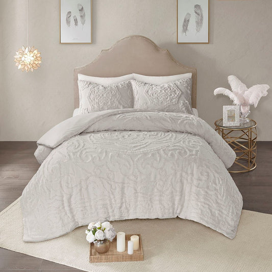 Tufted Cotton Chenille Medallion Duvet Cover Set
