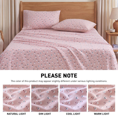 Cotton Flannel Sheet Set, 100% Cotton Bed Sheets Set with Deep Pocket