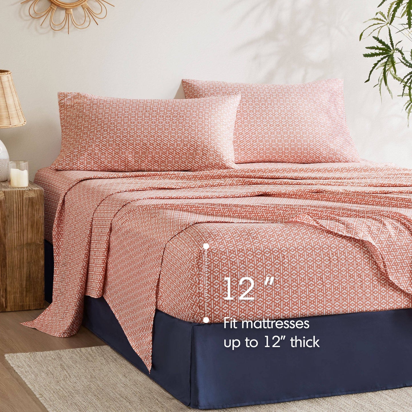 Bed in a Bag Navy/Orange Bedding Sets with Sheets, Bed Skirt for College Dorm
