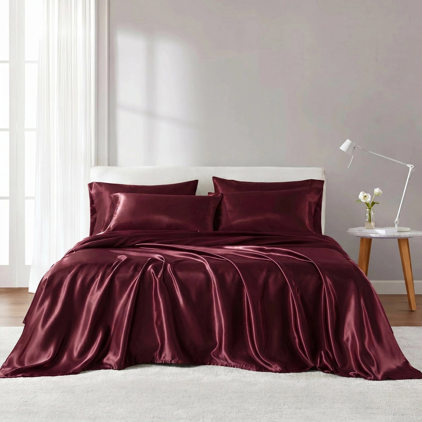 Satin Silky Bedding Sheet Set, Silky Sheen and Cloud-Soft Bed Sheet with Deep-Pocket Fitted Sheet