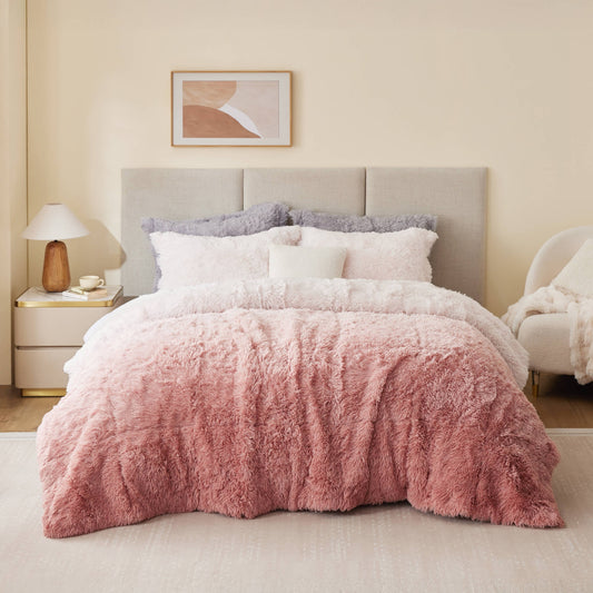 Ombre Shaggy Long Fur Comforter Mini Set