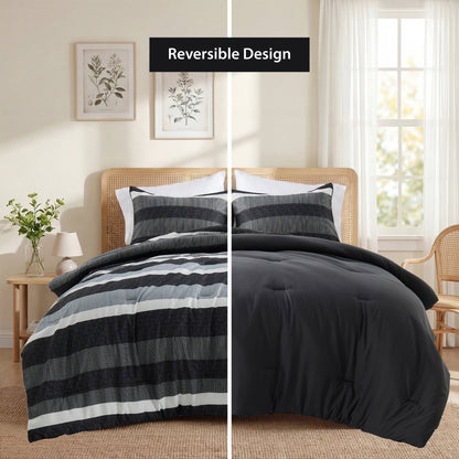 Reversible Striped Comforter Set for Dorm Bedding, Lightweight All Season Comforter Bed Set