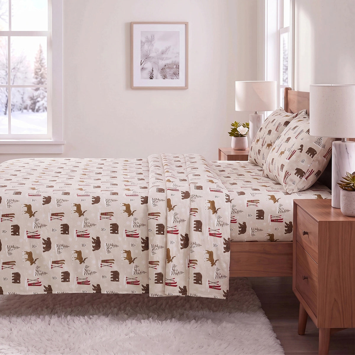 Cotton Flannel Sheet Set, 100% Cotton Bed Sheets Set with Deep Pocket