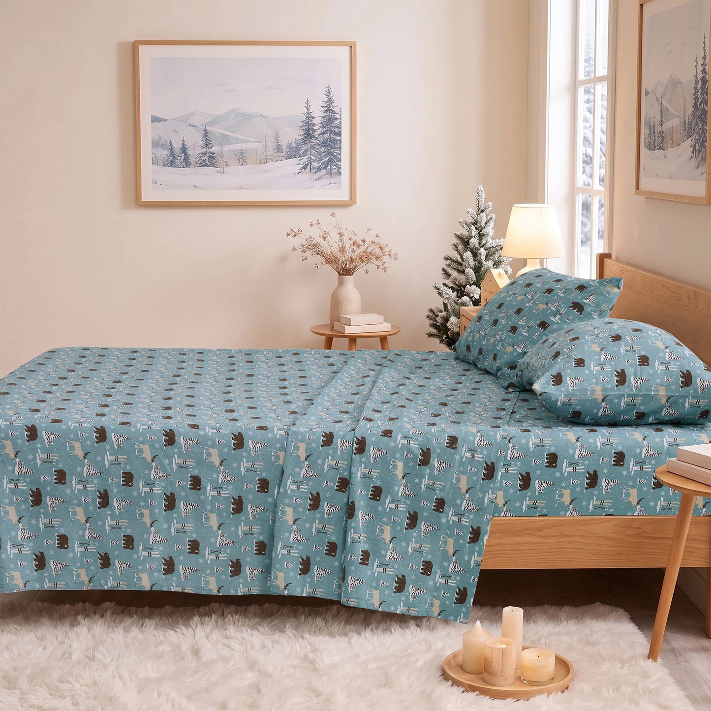 Cotton Flannel Sheet Set, 100% Cotton Bed Sheets Set with Deep Pocket