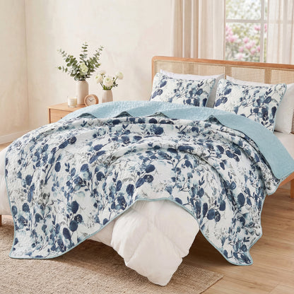Floral Botanical Garden Style Quilt Bedspread with Sham