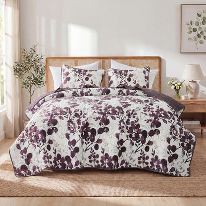 Floral Botanical Garden Style Quilt Bedspread with Sham