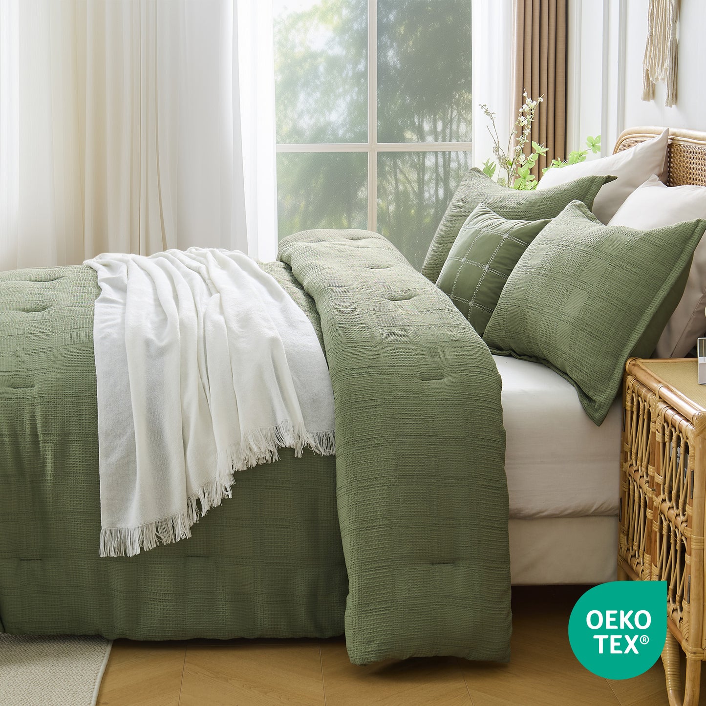 Solid Classic Waffle Weave Textured Bedding Comforter Set