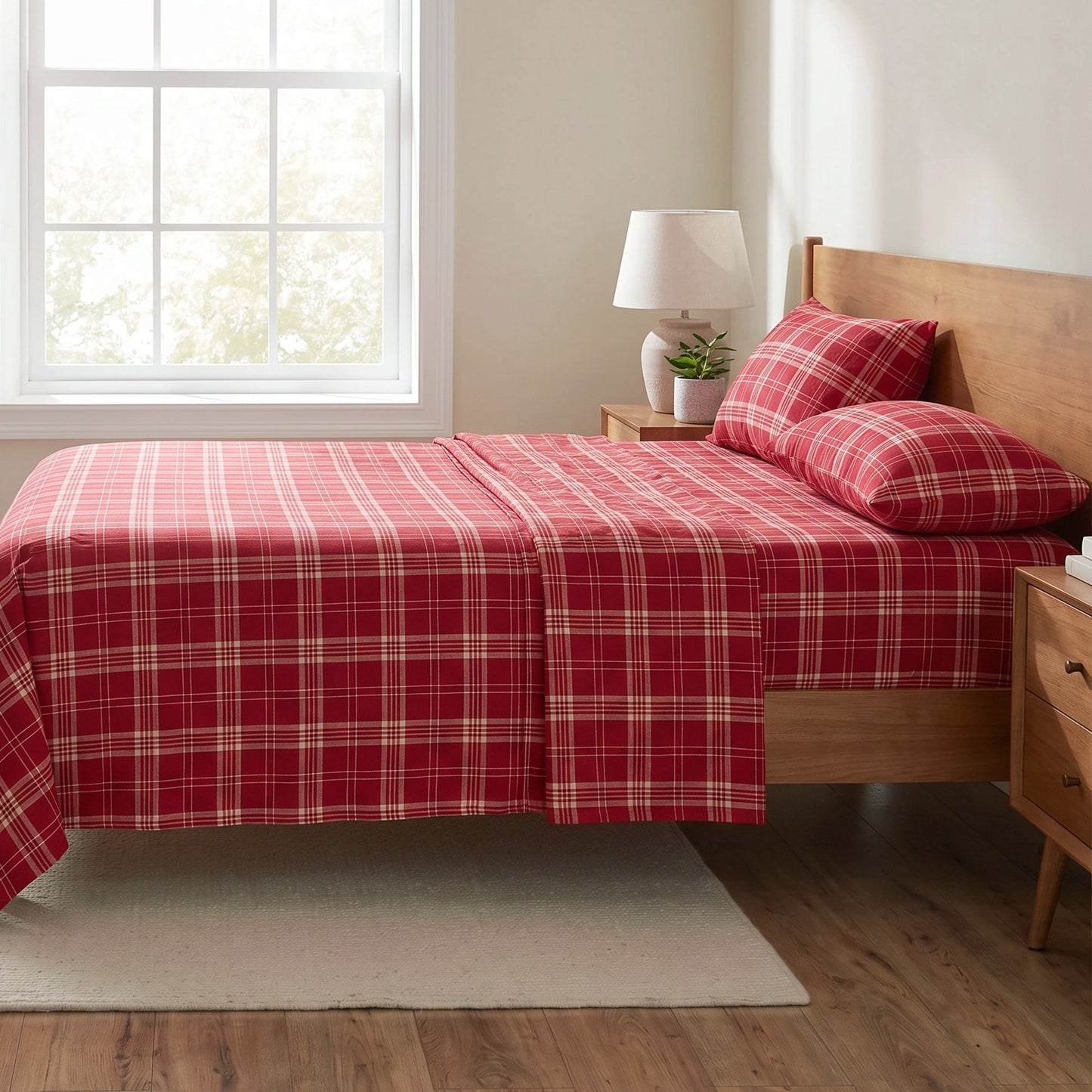 Cotton Flannel Sheet Set, 100% Cotton Bed Sheets Set with Deep Pocket