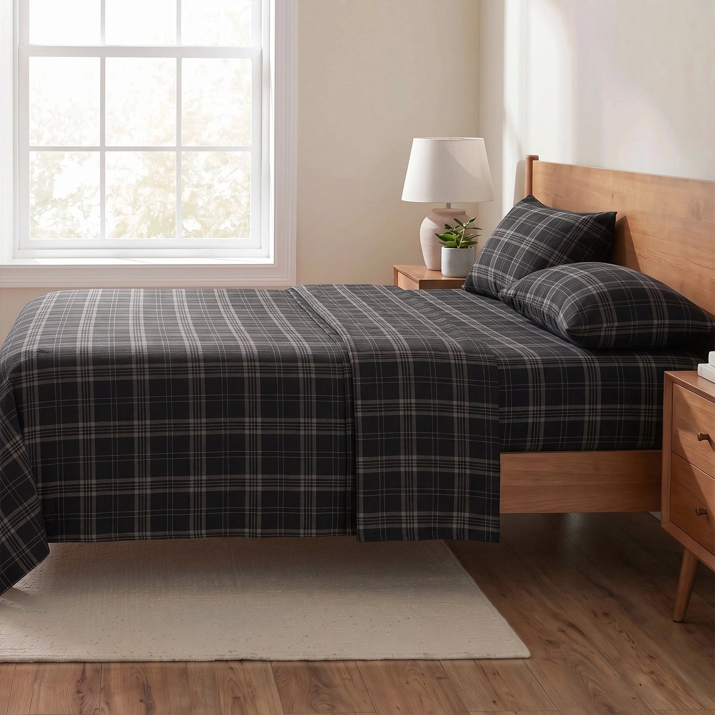 Cotton Flannel Sheet Set, 100% Cotton Bed Sheets Set with Deep Pocket