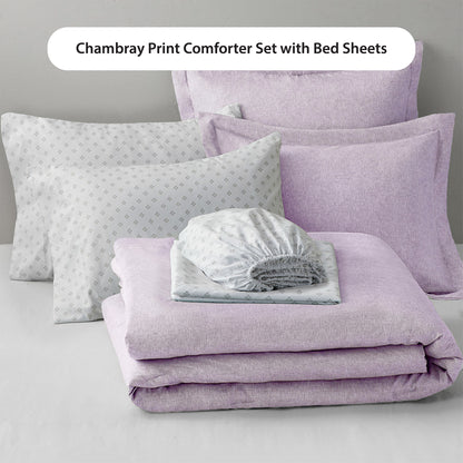 Chambray Print Microfiber Comforter Set with Bed Sheets