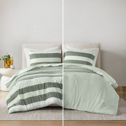 Reversible Striped Comforter Set for Dorm Bedding, Lightweight All Season Comforter Bed Set
