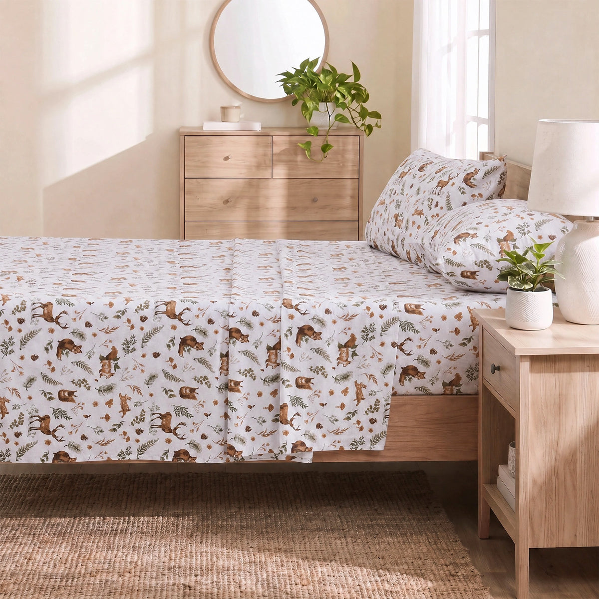 Cotton Flannel Sheet Set, 100% Cotton Bed Sheets Set with Deep Pocket