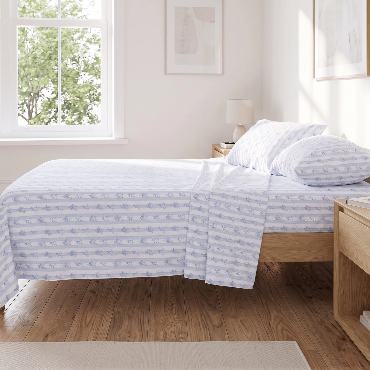 Cotton Flannel Sheet Set, 100% Cotton Bed Sheets Set with Deep Pocket