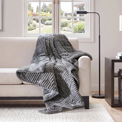 Parker Oversized Fuzzy Ribbed Plush Down Alternative Filled Throw Blanket