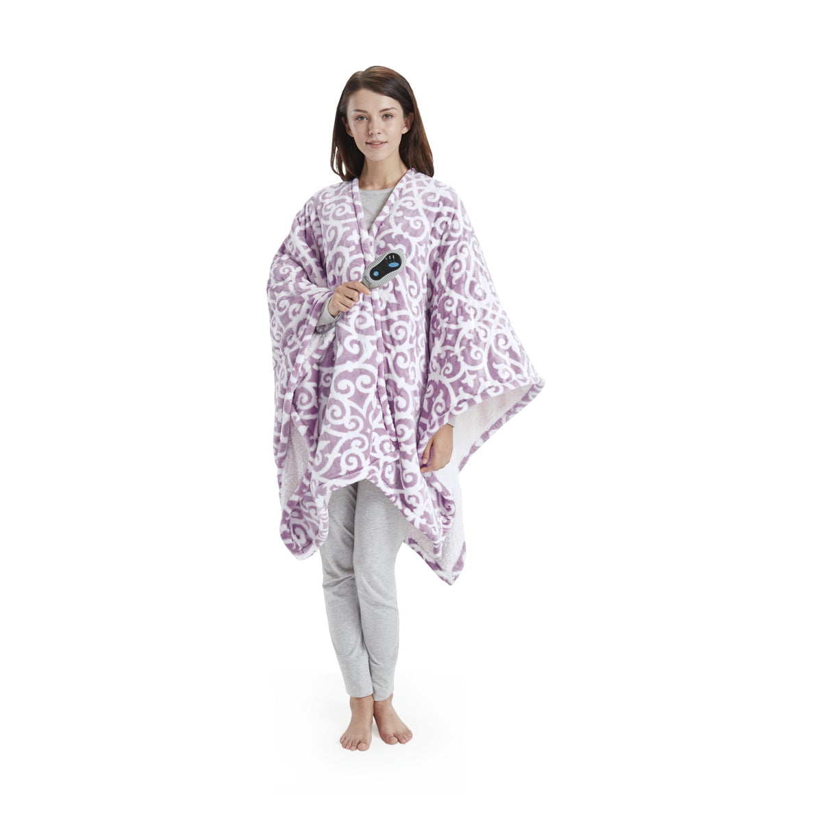 Heated Berber Wrap Damask Sherpa Snuggle Electric Throw Blanket