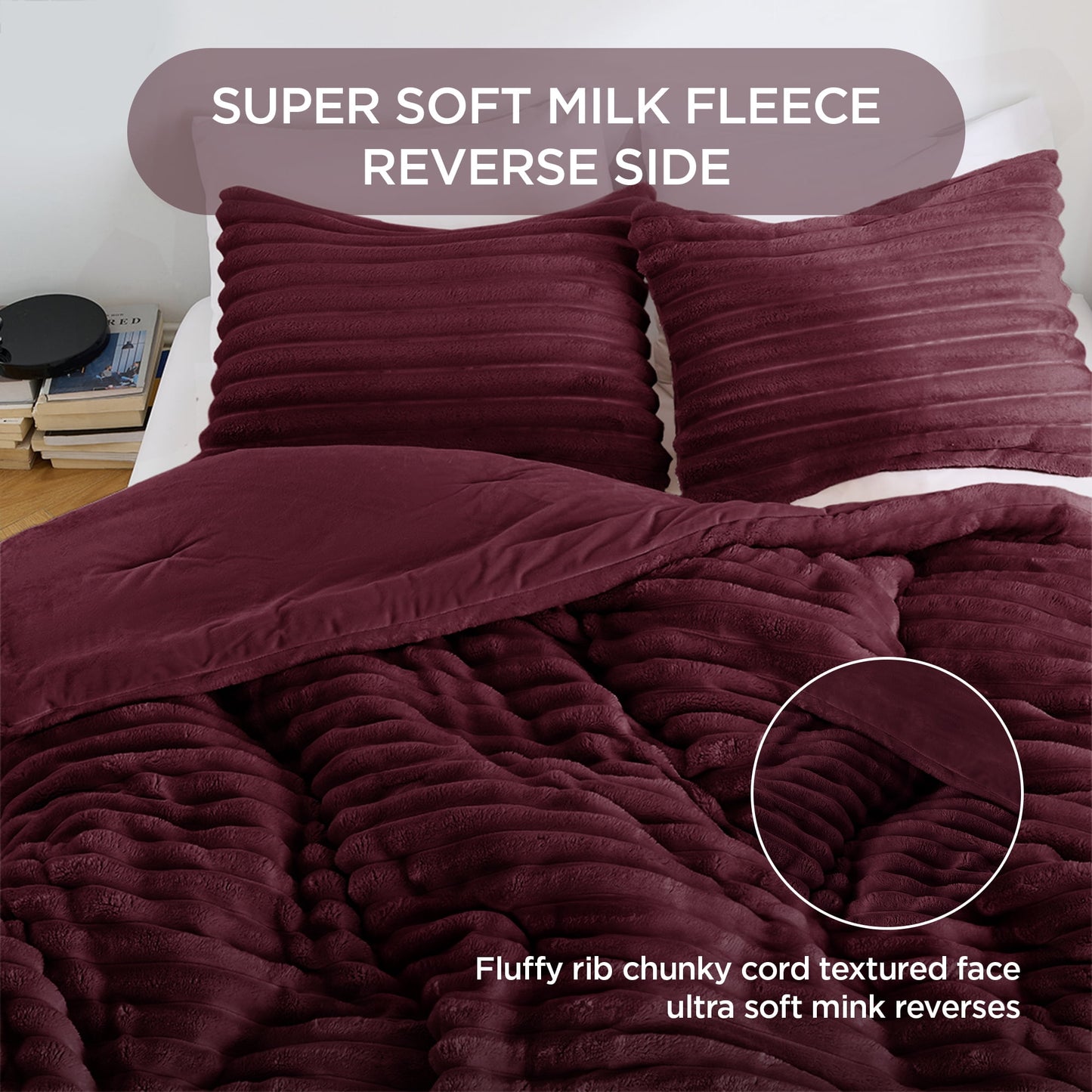 Fluffy Ribbed Plush Comforter Bedding Set