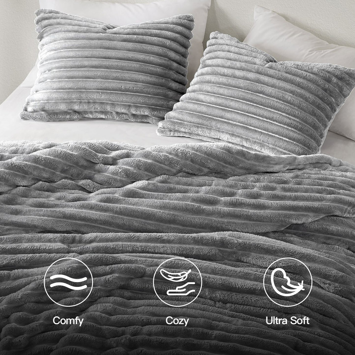 Fluffy Ribbed Plush Comforter Set