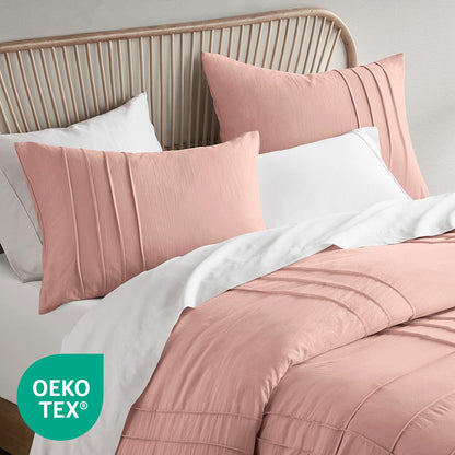 Boho Pintuck Stitching Dorm Bedding Set, Soft Washed Pleated Bed Sets with Pillow Sham