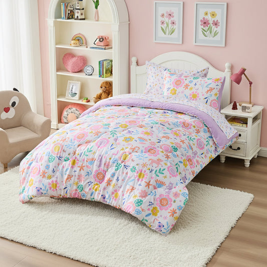 Colorful Dreamy Pink Floral Bedding Comforter with Sheet Set