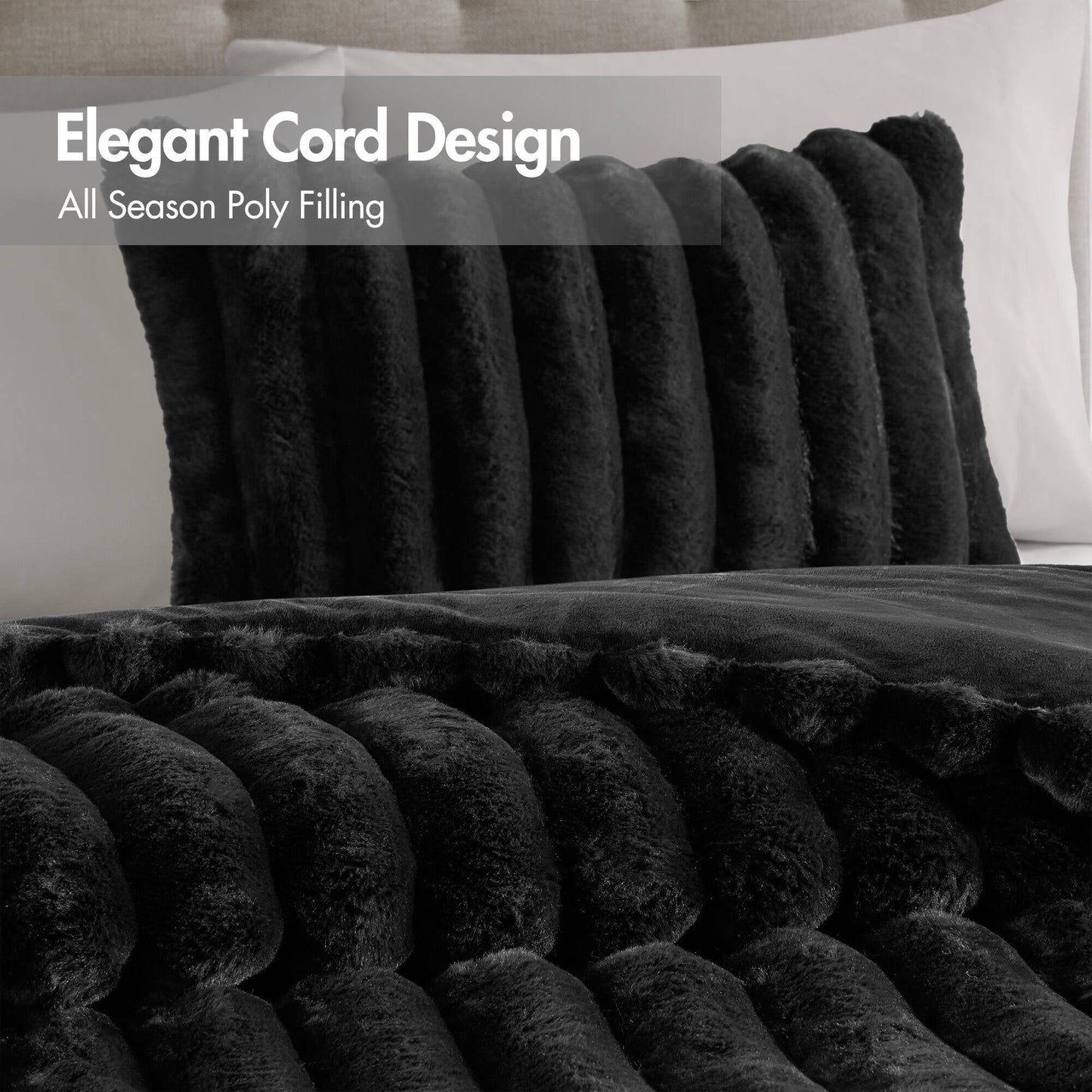 Faux Fur Fluffy Ribbed Bedding Comforter Set