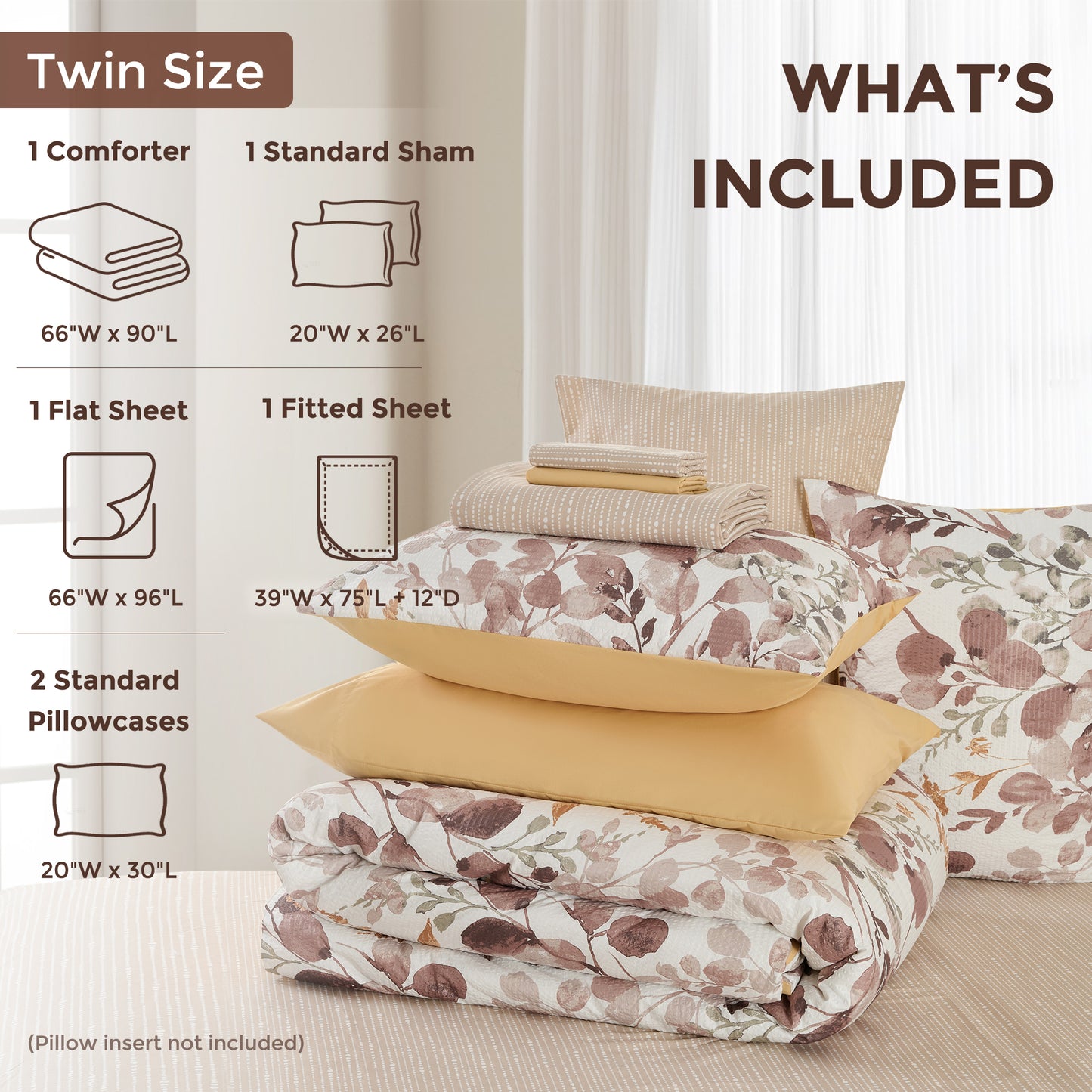 Seersucker Comforter Set with Sheets, Botanical Bed in A Bag