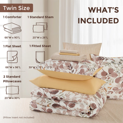 Seersucker Comforter Set with Sheets, Botanical Bed in A Bag
