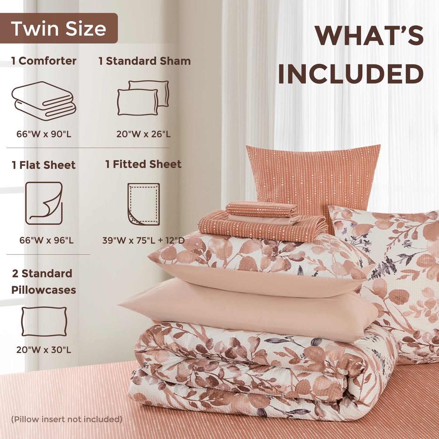 Seersucker Comforter Set with Sheets, Botanical Bed in A Bag