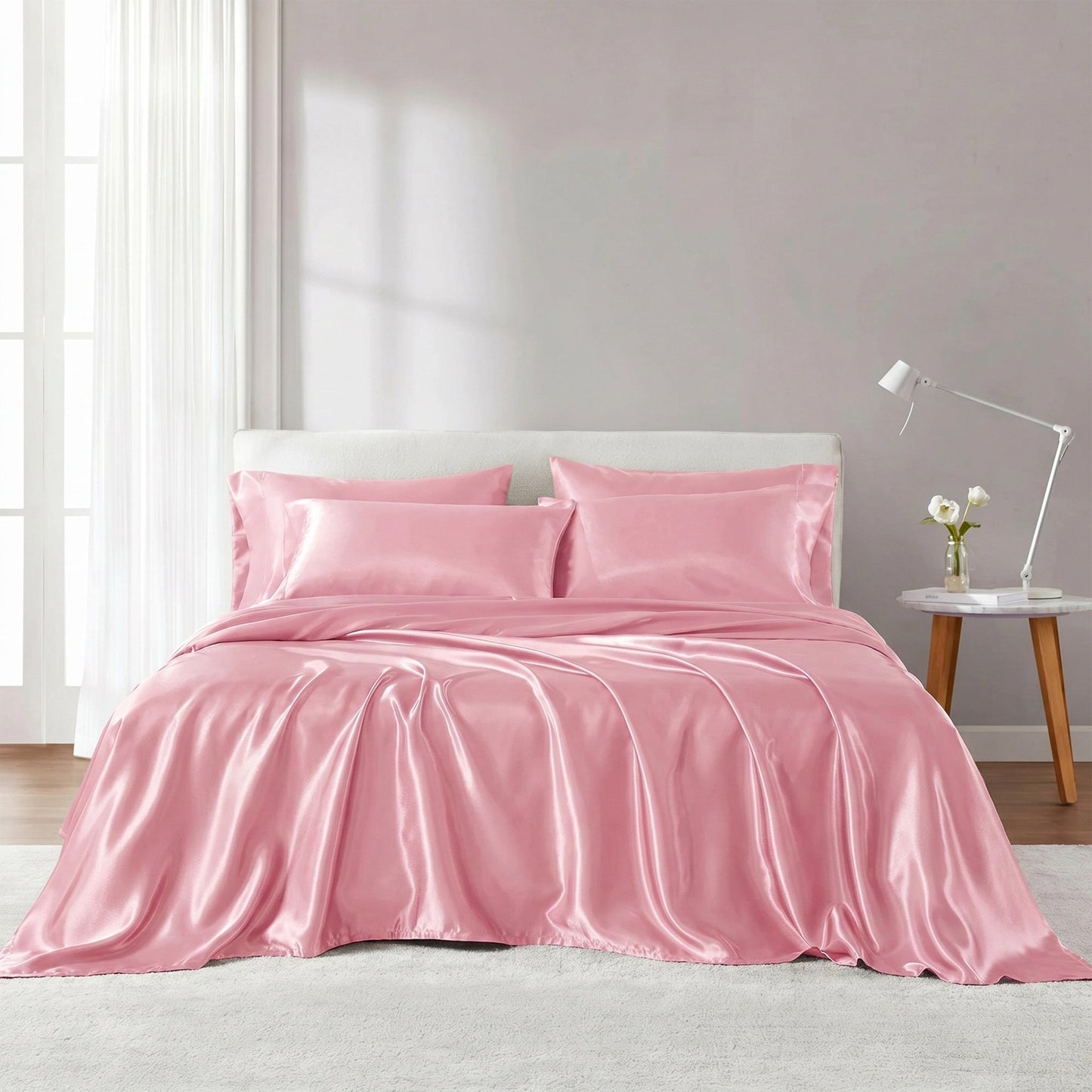 Satin Silky Bedding Sheet Set, Silky Sheen and Cloud-Soft Bed Sheet with Deep-Pocket Fitted Sheet