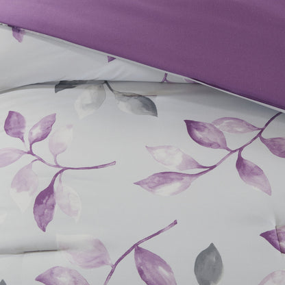 9-Piece Botanical Comforter Set, Cotton Bed in A Bag with Bedskirt,Purple