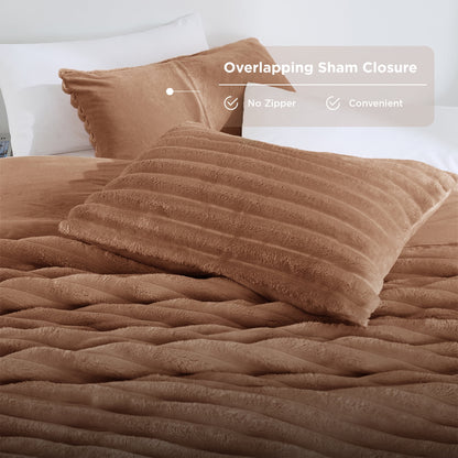 Fluffy Ribbed Plush Comforter Bedding Set
