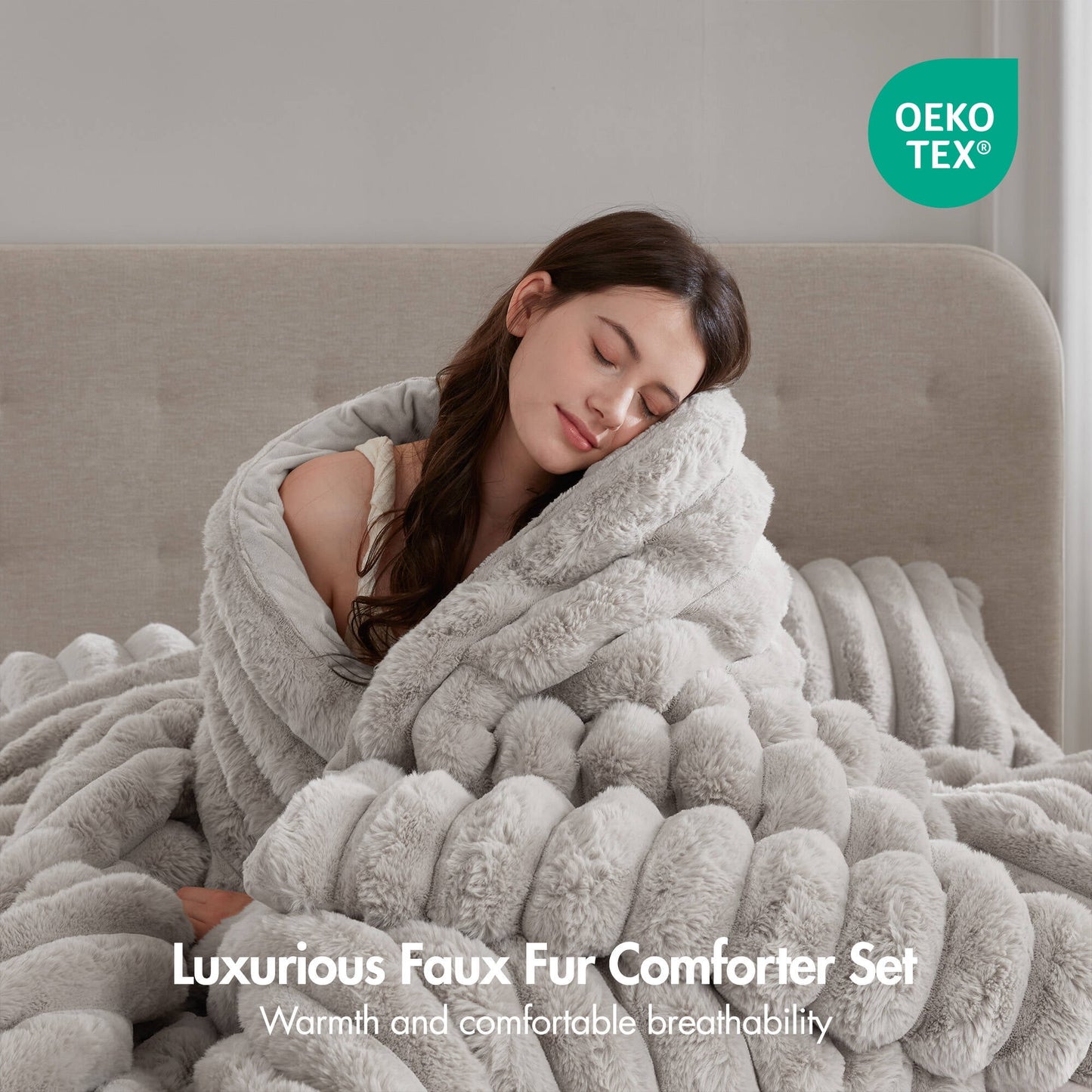 Faux Fur Fluffy Ribbed Bedding Comforter Set