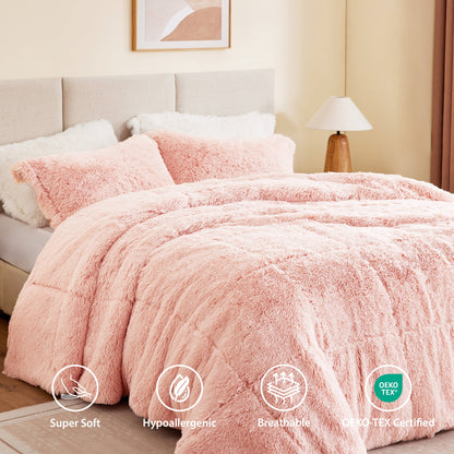 Solid Shaggy Long Fur Comforter Mini Set