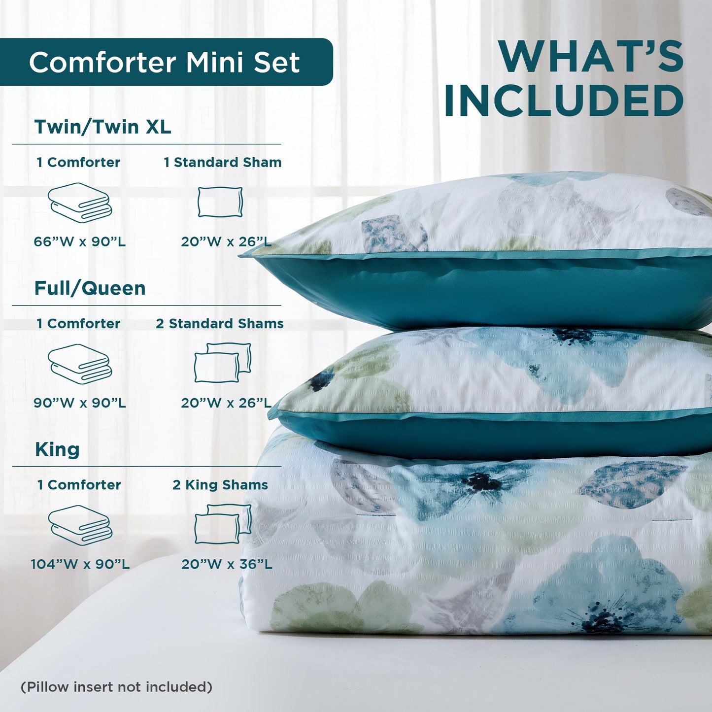 Reversible Floral Bedding Set, Cozy Botanical Flowers Seersucker Comforter Bed Set with Pillow Sham