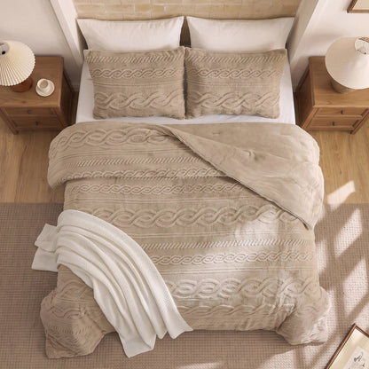Auraline Jacquard Sherpa Cable Knit Plush Reversible Comforter Set