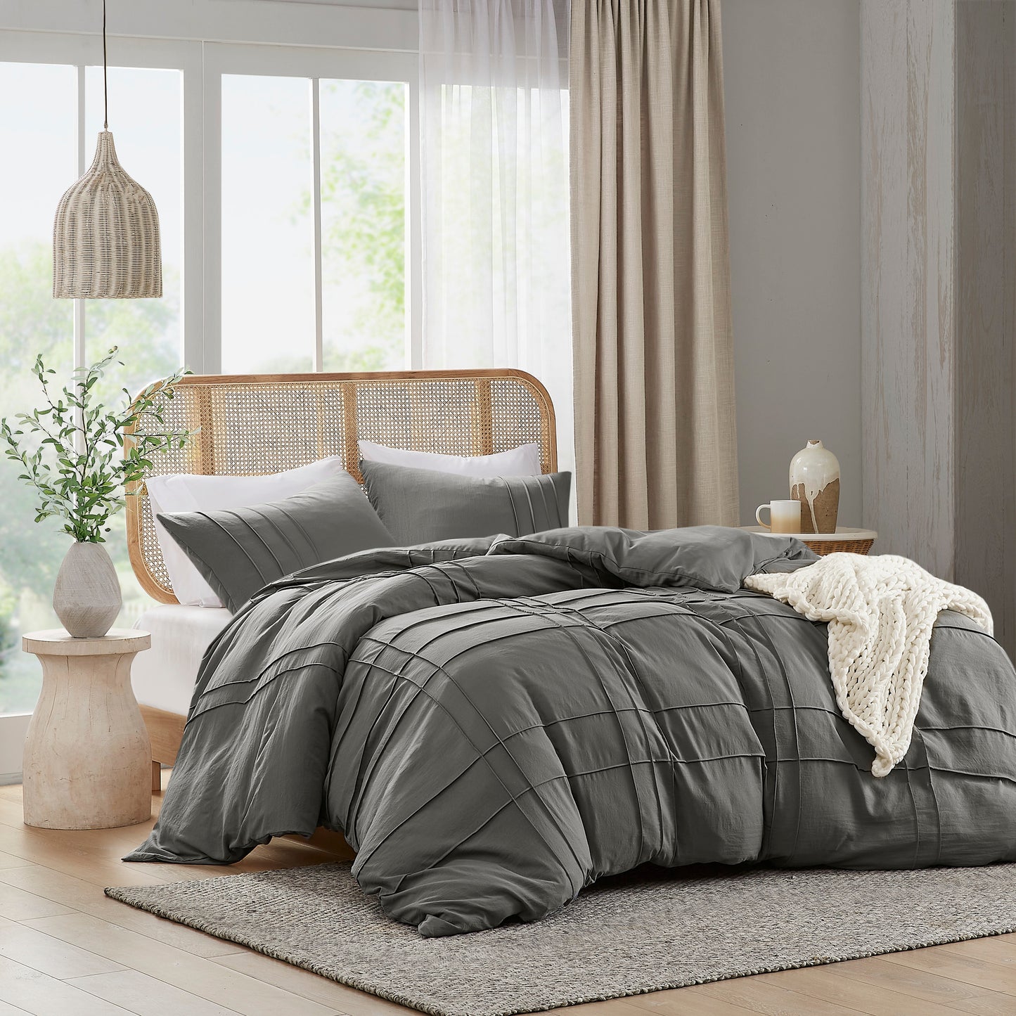Soft Washed Pleated Duvet Cover Set